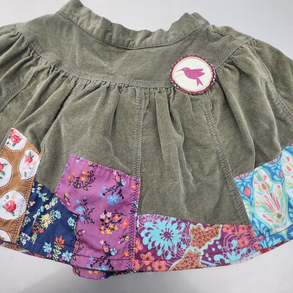 Matilda Jane Girls 2 Meridian Olive Green Secret Fields Patchwork Corduroy Skirt